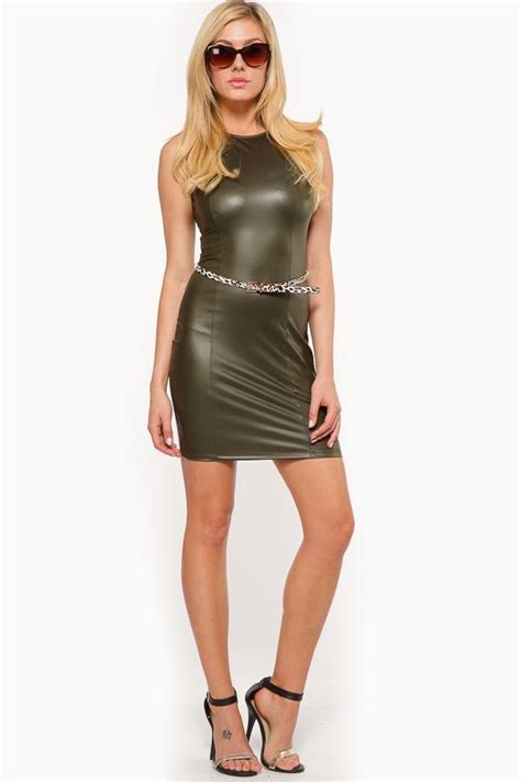 Olive Faux Leather Belted Body Con Dress Cicihot Sexy Free Download