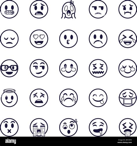 Emojis Faces Flat Style Icon Set Design Cartoon Expression Cute