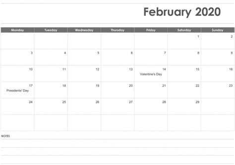 Editable February 2020 Calendar Printable Fillable Template Word