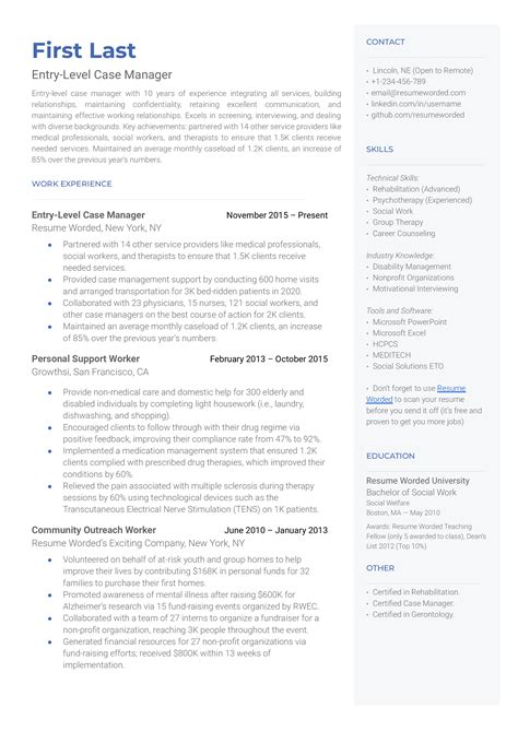 Entry-Level Case Manager Resume Example for 2023 | Resume Worded