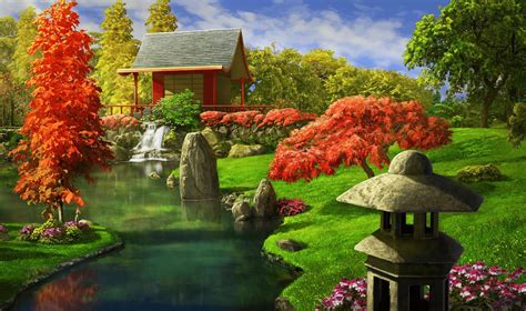 Japanese Garden Day Anime Scenery Landscape Paintings Episode