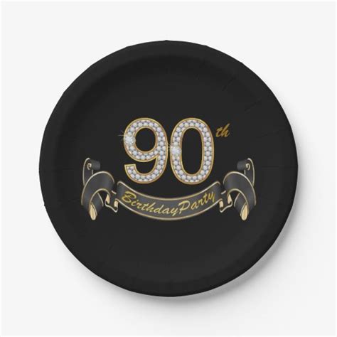 Black Gold Diamond 90th Birthday Party Paper Plate Zazzle