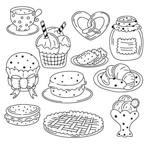 Premium Vector Collection Of Sweet Food In Hand Drawn Doodle Style