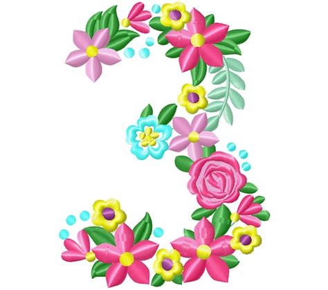 Floral Letter Birthday Number Three Flowers Liberty Fashioned Etsy