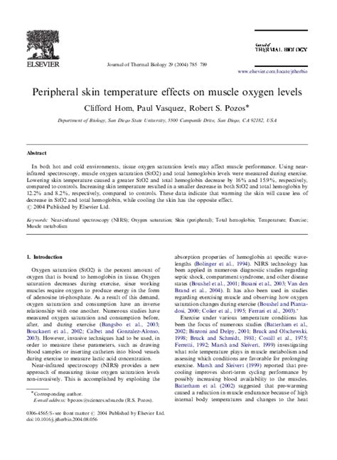 Pdf Peripheral Skin Temperature Effects On Muscle Oxygen Levels