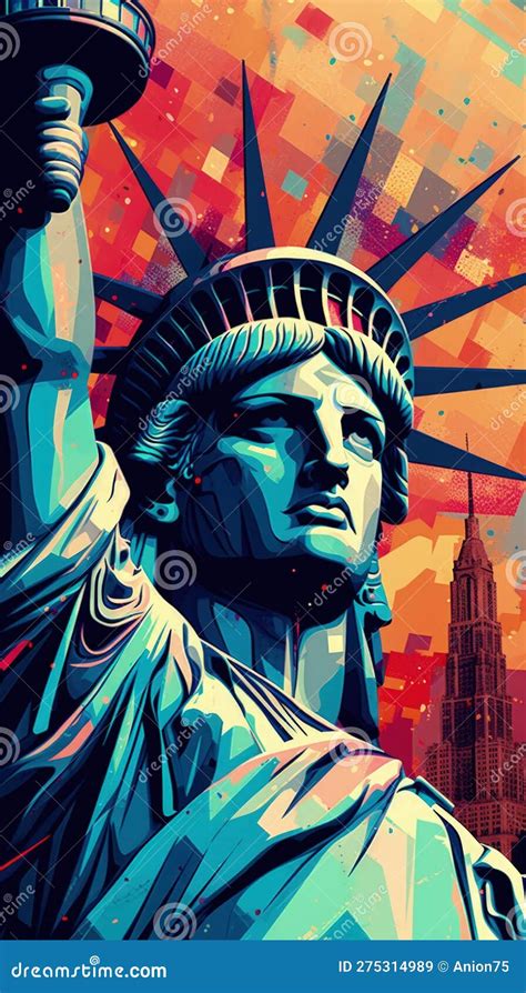 Illustration Of Statue Of Liberty New York Generative Ai Stock