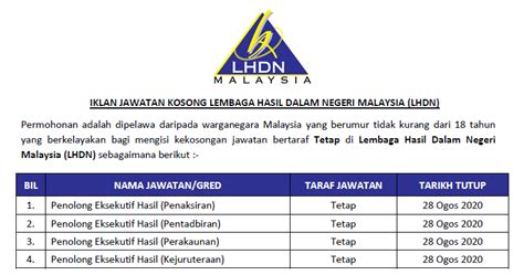 Lembaga hasil dalam negeri malaysia (lhdn) kelayakan akademik: Permohonan Jawatan Kosong di Lembaga Hasil Dalam Negeri ...