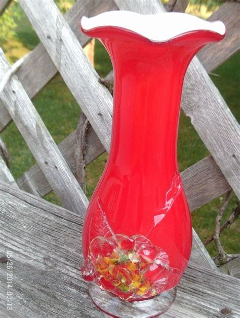 Antique Stevens And Williams Red Glass Vase With A Lovely Delicate Figaree Applied Flower And Vine