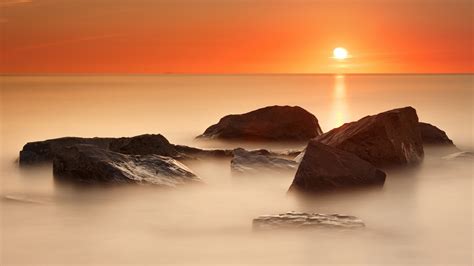 Wallpaper Sunlight Landscape Sunset Sea Rock Shore Sand