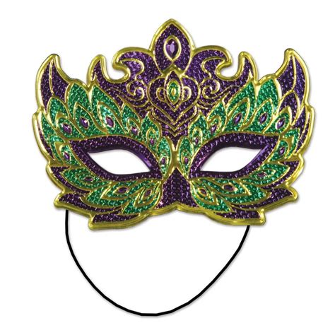Club Pack Of 12 Purple And Green Mardi Gras Costume Mask 8 5”