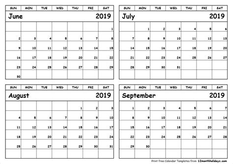 Blank Calendar For June July August September 2023 Pelajaran