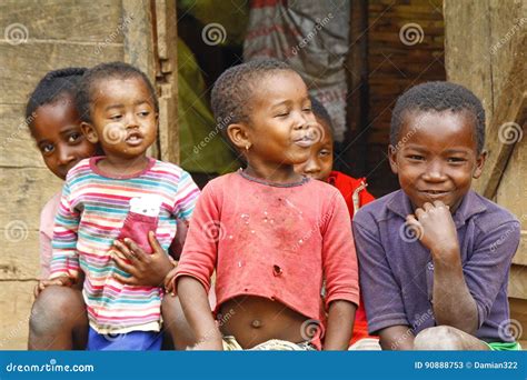 Unknown African Children Laughing In Malgasy Village Editorial Stock