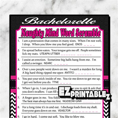Bachelorette Party Game Printable Naughty Mind Word Scramble By