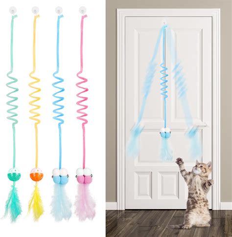Fanshiontide 4 Pcs Door Hanging Cat Toys Retractable Cat Spring Plush