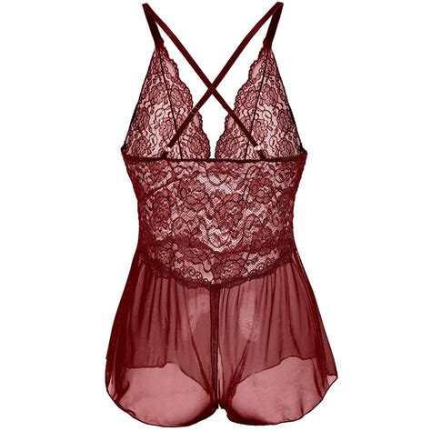 Women Lace Teddy Open Crotchless Bodysuits Romper Lingerie See Through