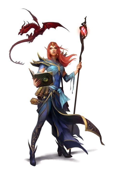Female Elf Wizard With Staff And Familiar Pathfinder Pfrpg Dnd Dandd 3