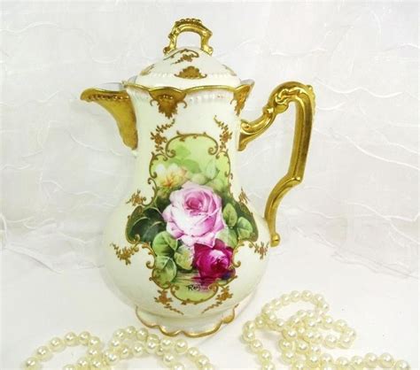 Antique French Limoges Chocolate Set Hand Painted Roses Signed Sold At