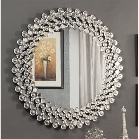 Round Crystal Wall Mirror Crystal Wall Mirror Wall Mirrored Furniture Decor