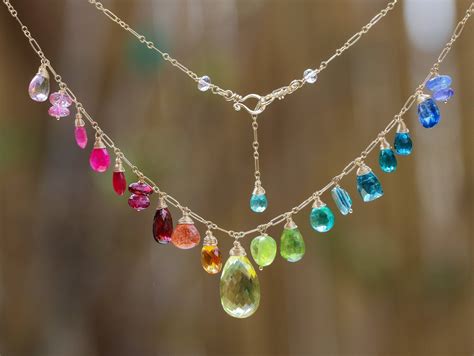 The Fancy Summer Necklace Solid Gold K Rainbow Multi Gemstone