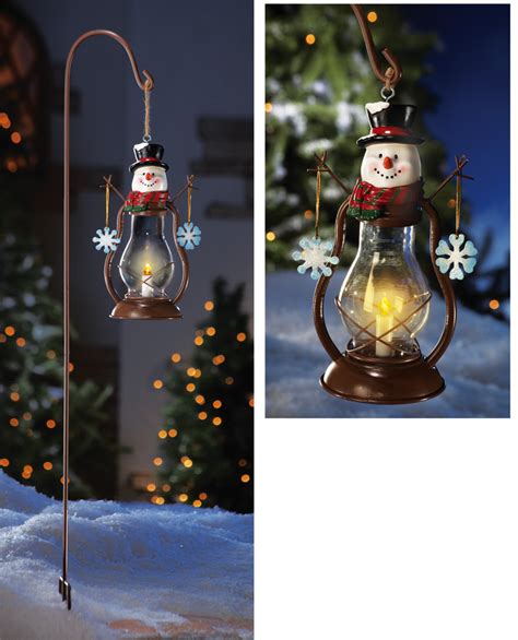 Lights are easy to install, battery operated and mains powered and all of our christmas lighting is available in a range of colours and designs. Solar Country Snowman Outdoor Garden Lantern w/ Hanging ...