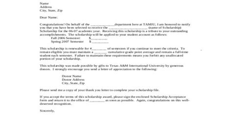 Unfortunately, an aid award isn't as easy to decipher as an acceptance or rejection letter. Sample Scholarship Award Letter Format - Msrblog