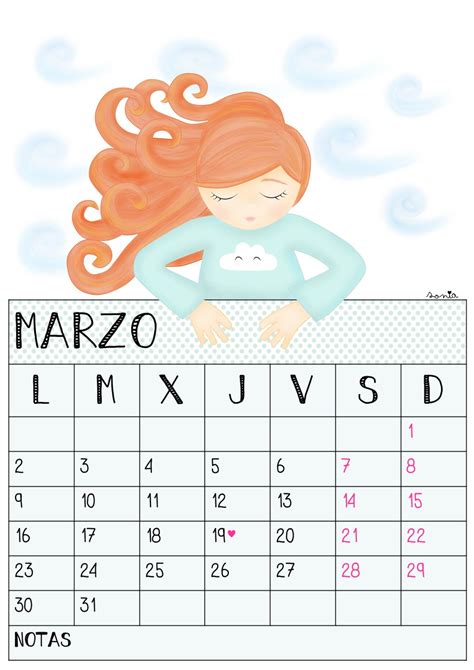 Imprimible Calendario Marzo 2015 Niña Bonita