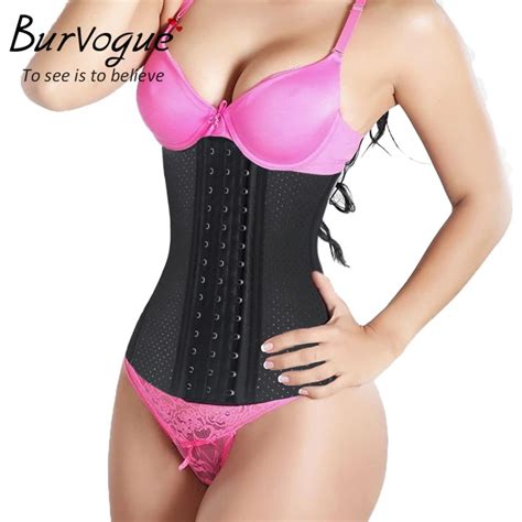 burvogue latex 9 steel bones waist trainer corsets underbust corselet breathable waist control