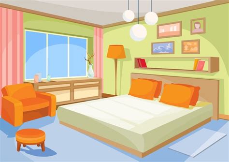 Vector Cartoon Illustration Interior Orange Blue Bedroom A Living Room