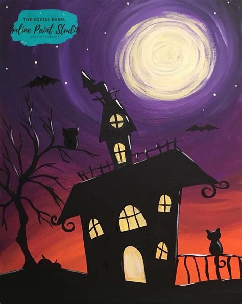 Haunted House Kids Painting Halloween Canvas Paintings Halloween