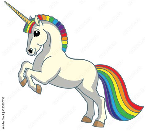 Cartoon Magic Unicorn Pony Horse Isolated On White Vector Illustration