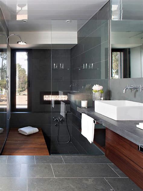 Forget boring usual tiles, today's design industry offer a wide range of gorgeous bold and patterned tiles to cover your walls, shower area and floor. 33 black slate bathroom floor tiles ideas and pictures
