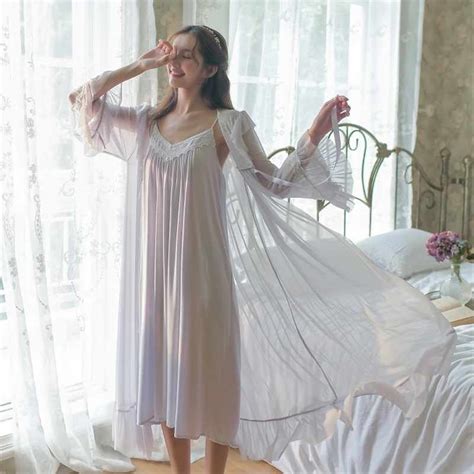 2021 جديد وصول المرأة ثوب النوم الدانتيل مثير قطعتين روب للنوم طويل مشروط نوم الخامس الرقبة لينة
