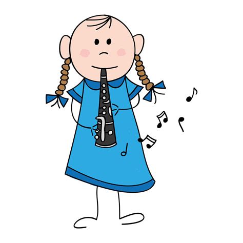Girl With Clarinet Drawing Of A Little Girl Playing The