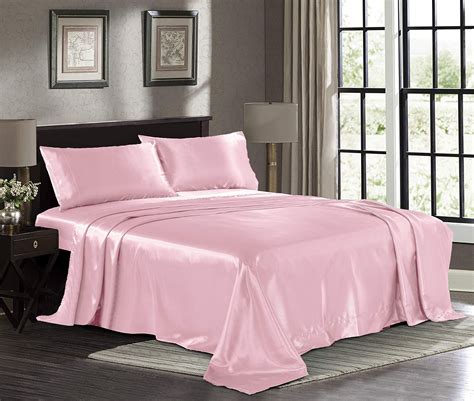 Satin Sheets Full [4 Piece Pink] Hotel Luxury Silky Bed Sheets Extra Soft 1800 Microfiber