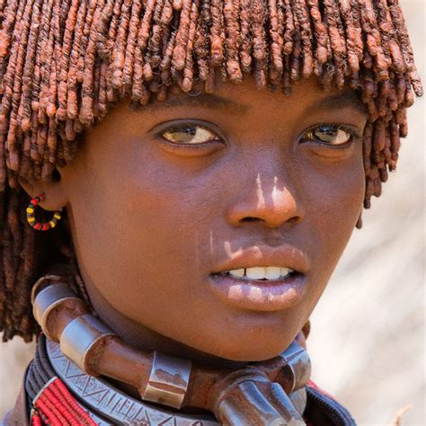 Hamar Tribe Girl Closeup Face Portrait Ethiopia Photography