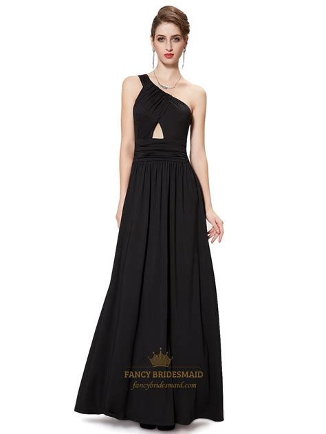 Sale mother of the bride. Black One Shoulder Chiffon Long Bridesmaid Dress With ...
