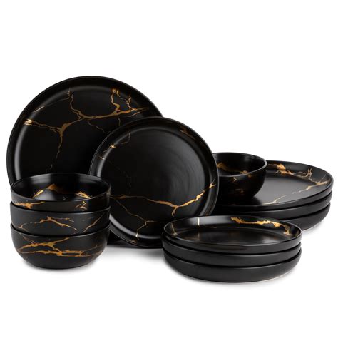 Thyme And Table 12 Piece Dinnerware Set Black Marble