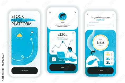 Stock Market Concept Onboarding Screens Analysis Of Financial Data And Trading On Stock