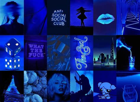 Blue Wall Collage Kit Dark Blue Aesthetic Collage Kit Etsy Wall
