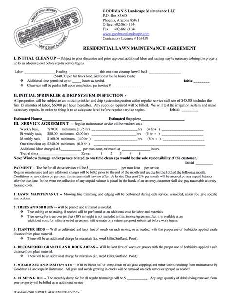Hoa Lawn Care Contract