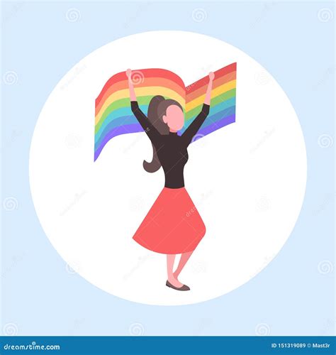 woman holding rainbow flag love parade lgbt pride festival concept girl lesbian female cartoon