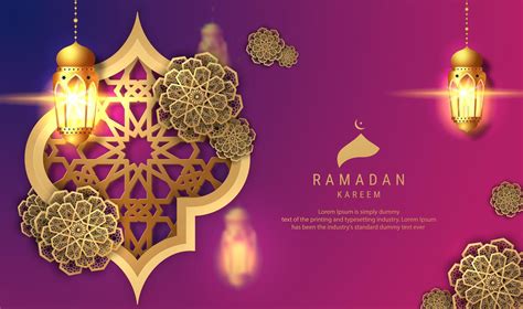Ramadan Kareem Purple Background With Hanging Lanterns 935656 Vector
