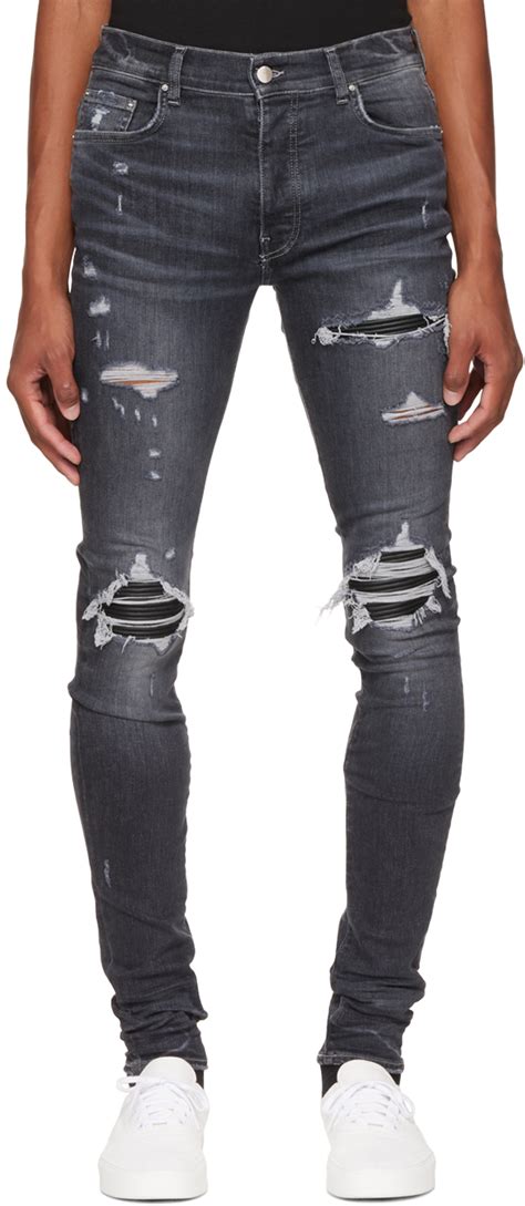 Gray Leather Mx1 Jeans By Amiri On Sale