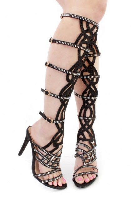 Black Rhinestone Single Sole Gladiator High Heels Glitter Heels