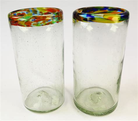 Home And Living Drink And Barware Mexican Glass Confetti Swirl Tumblers Hand Blown 20oz Set Of 4