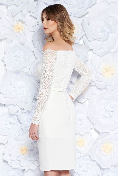 Starshiners White Dress Occasional Pencil From Laced Fabric With Inside
