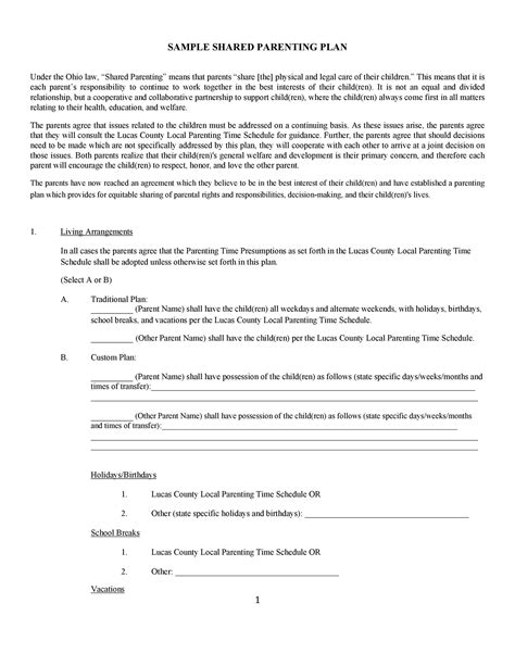 49 Free Parenting Plan And Custody Agreement Templates Templatelab