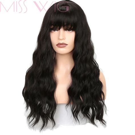 Miss Wig 26 Inch Long Wavy Wigs For Black Women With Bangs Heat Resistant Wig Synthetic Kinky