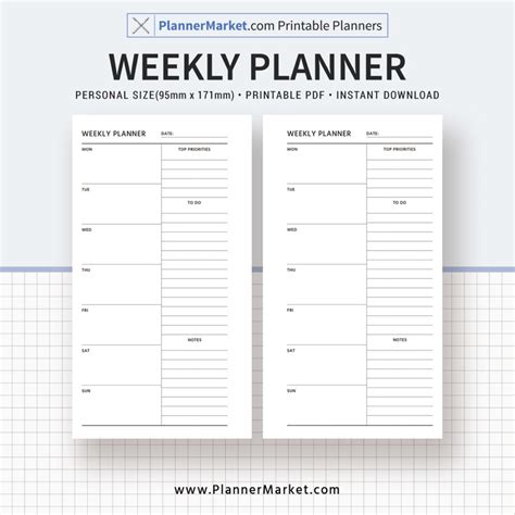 Minimalist Weekly Planner Weekly Schedule Weekly Agenda Personal