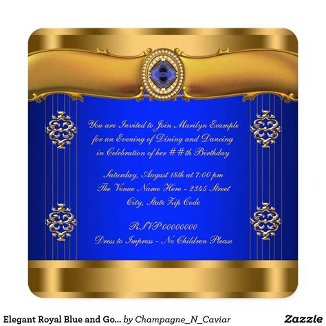 Elegant Royal Blue And Gold Birthday Invitation 75th Birthday Parties
